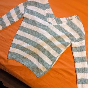 Mystree small nodded v-neck seafoam striped unique sweater beachy sexy